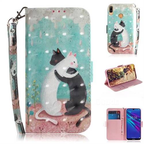 Black and White Cat 3D Painted Leather Wallet Phone Case for Huawei Y6 (2019)
