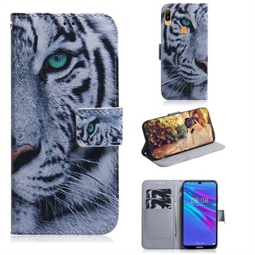 White Tiger PU Leather Wallet Case for Huawei Y6 (2019)