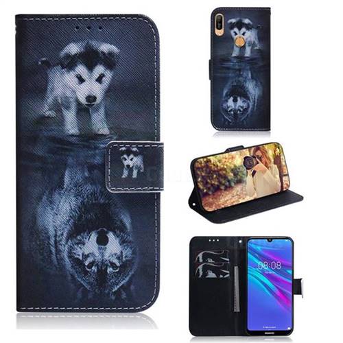 Wolf and Dog PU Leather Wallet Case for Huawei Y6 (2019)
