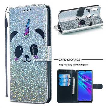 Panda Unicorn Sequins Painted Leather Wallet Case for Huawei Y6 (2019)