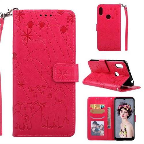 Embossing Fireworks Elephant Leather Wallet Case for Huawei Y6 (2019) - Red