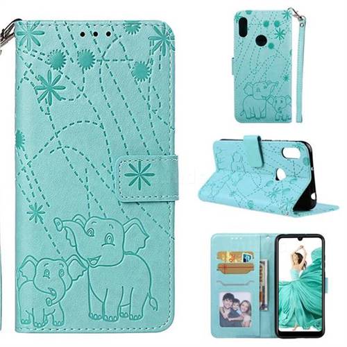 Embossing Fireworks Elephant Leather Wallet Case for Huawei Y6 (2019) - Green