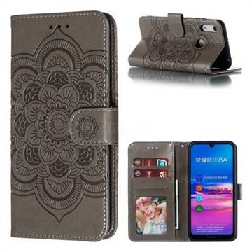 Intricate Embossing Datura Solar Leather Wallet Case for Huawei Y6 (2019) - Gray