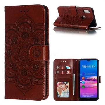 Intricate Embossing Datura Solar Leather Wallet Case for Huawei Y6 (2019) - Brown