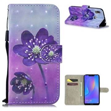 Purple Flower 3D Painted Leather Wallet Phone Case for Huawei Y6 (2019)