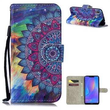 Oil Painting Mandala 3D Painted Leather Wallet Phone Case for Huawei Y6 (2019)