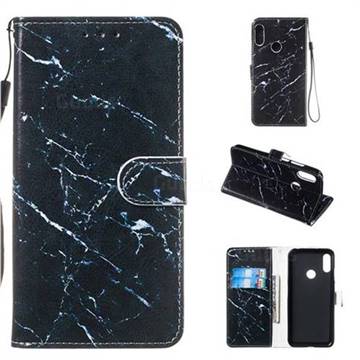Black Marble Smooth Leather Phone Wallet Case for Huawei Y6 (2019)