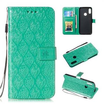 Intricate Embossing Rattan Flower Leather Wallet Case for Huawei Y6 (2019) - Green