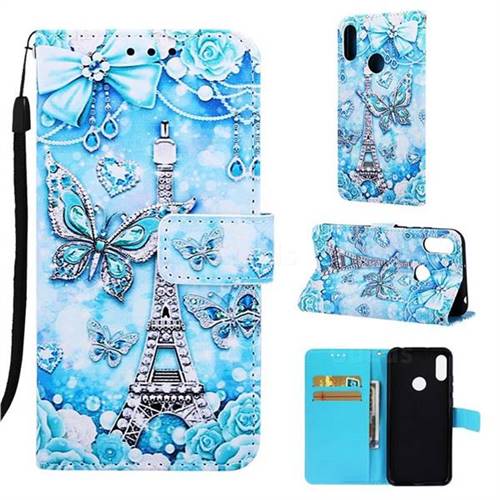 Tower Butterfly Matte Leather Wallet Phone Case for Huawei Y6 (2019)