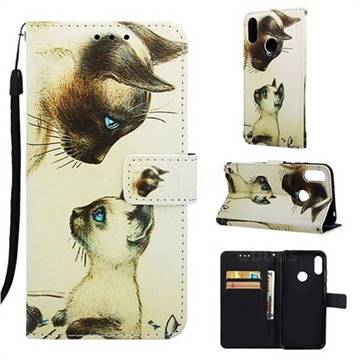 Cat Confrontation Matte Leather Wallet Phone Case for Huawei Y6 (2019)