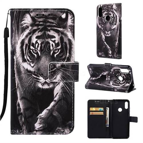 Black and White Tiger Matte Leather Wallet Phone Case for Huawei Y6 (2019)