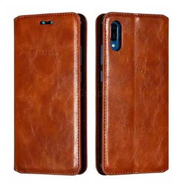 Retro Slim Magnetic Crazy Horse PU Leather Wallet Case for Huawei Y6 (2019) - Brown