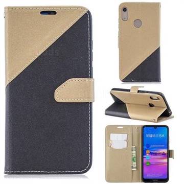 Dual Color Gold-Sand Leather Wallet Case for Huawei Y6 (2019) (Black / Champagne )