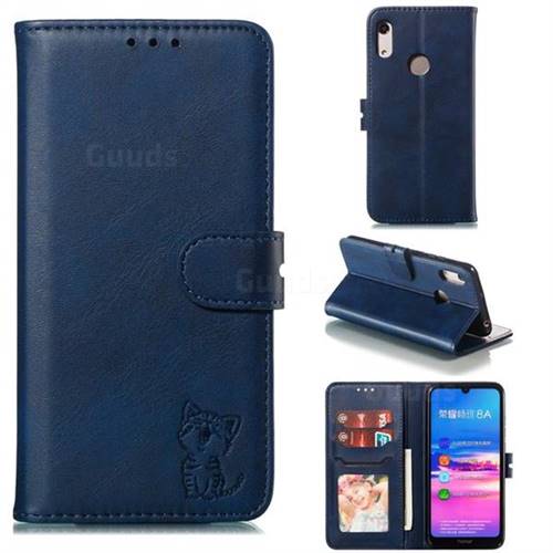 Embossing Happy Cat Leather Wallet Case for Huawei Y6 (2019) - Blue