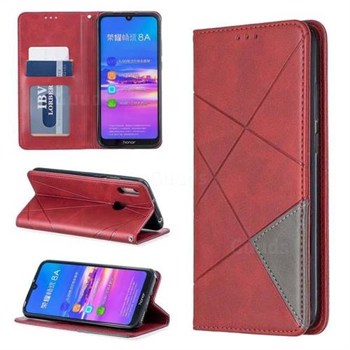 Prismatic Slim Magnetic Sucking Stitching Wallet Flip Cover for Huawei Y6 (2019) - Red