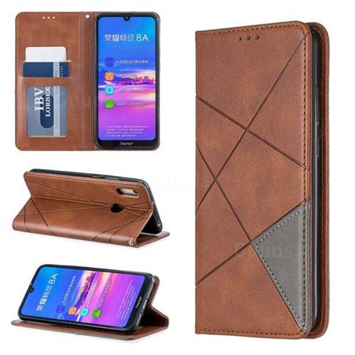 Prismatic Slim Magnetic Sucking Stitching Wallet Flip Cover for Huawei Y6 (2019) - Brown