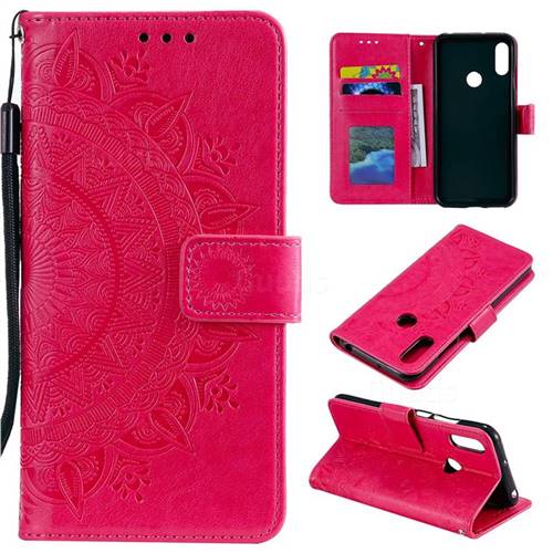 Intricate Embossing Datura Leather Wallet Case for Huawei Y6 (2019) - Rose Red