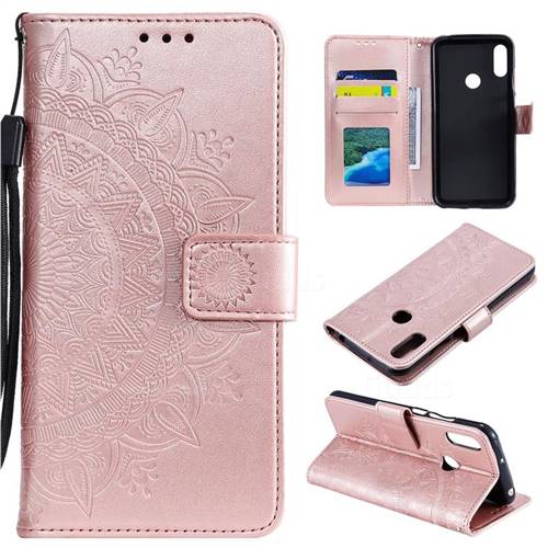Intricate Embossing Datura Leather Wallet Case for Huawei Y6 (2019) - Rose Gold