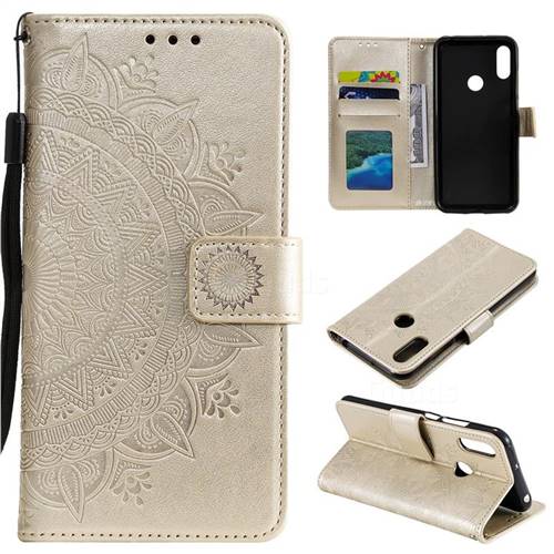 Intricate Embossing Datura Leather Wallet Case for Huawei Y6 (2019) - Golden