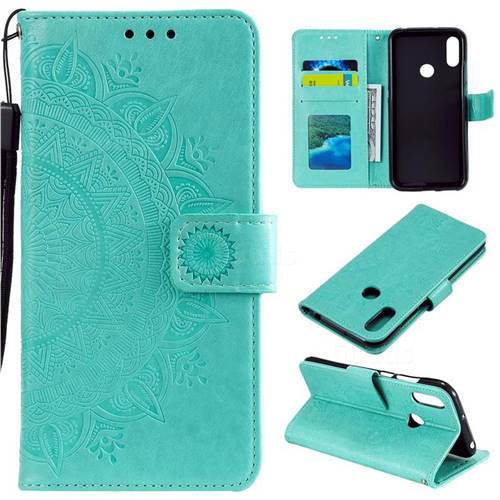Intricate Embossing Datura Leather Wallet Case for Huawei Y6 (2019) - Mint Green
