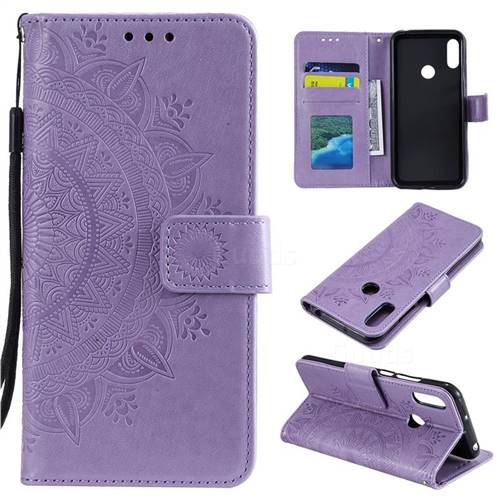 Intricate Embossing Datura Leather Wallet Case for Huawei Y6 (2019) - Purple