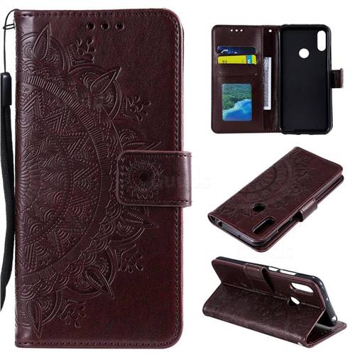 Intricate Embossing Datura Leather Wallet Case for Huawei Y6 (2019) - Brown