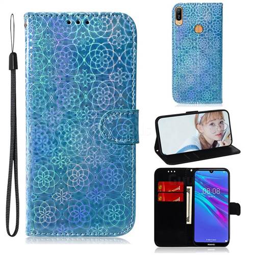 Laser Circle Shining Leather Wallet Phone Case for Huawei Y6 (2019) - Blue