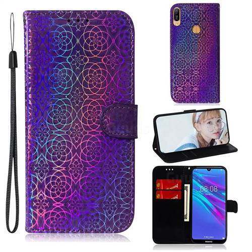 Laser Circle Shining Leather Wallet Phone Case for Huawei Y6 (2019) - Purple