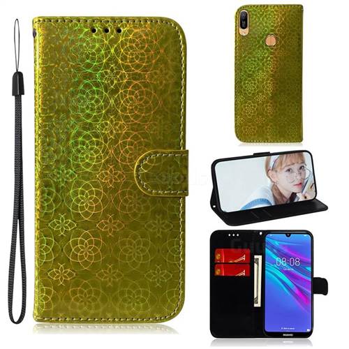 Laser Circle Shining Leather Wallet Phone Case for Huawei Y6 (2019) - Golden