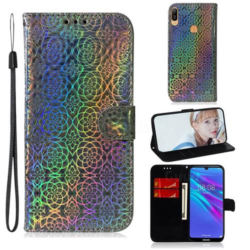 Laser Circle Shining Leather Wallet Phone Case for Huawei Y6 (2019) - Silver