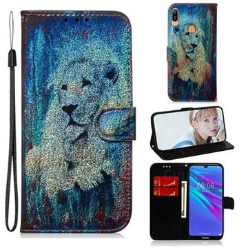 White Lion Laser Shining Leather Wallet Phone Case for Huawei Y6 (2019)