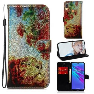 Tiger Rose Laser Shining Leather Wallet Phone Case for Huawei Y6 (2019)