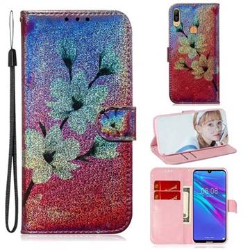 Magnolia Laser Shining Leather Wallet Phone Case for Huawei Y6 (2019)