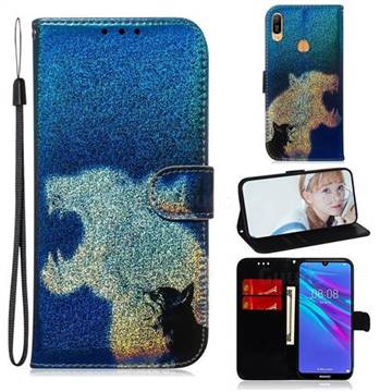 Cat and Leopard Laser Shining Leather Wallet Phone Case for Huawei Y6 (2019)