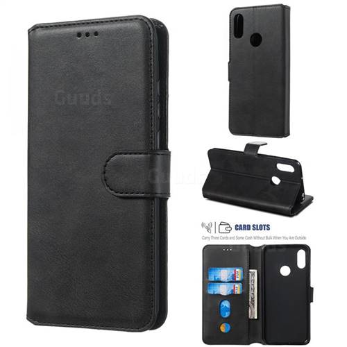 Retro Calf Matte Leather Wallet Phone Case for Huawei Y6 (2019) - Black