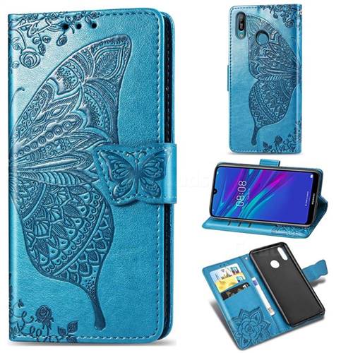 Embossing Mandala Flower Butterfly Leather Wallet Case for Huawei Y6 (2019) - Blue