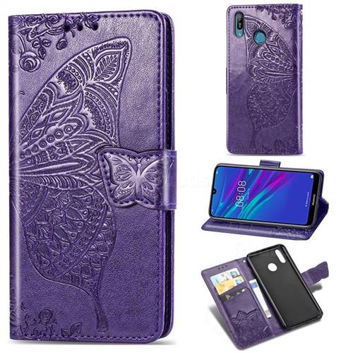 Embossing Mandala Flower Butterfly Leather Wallet Case for Huawei Y6 (2019) - Dark Purple