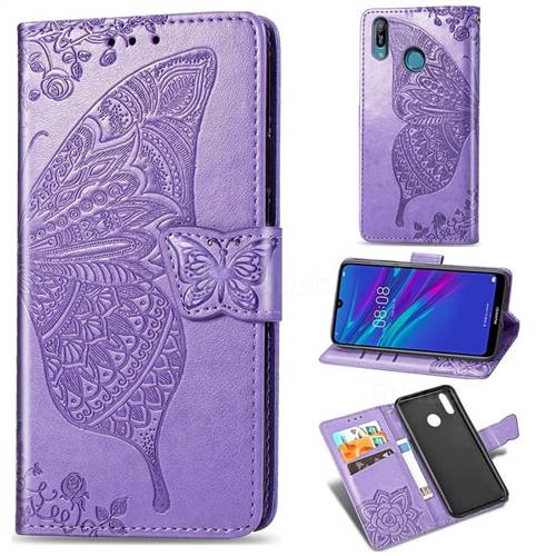 Embossing Mandala Flower Butterfly Leather Wallet Case for Huawei Y6 (2019) - Light Purple