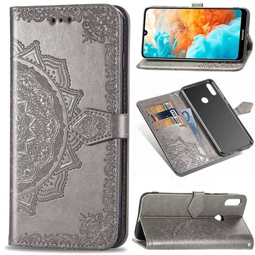 Embossing Imprint Mandala Flower Leather Wallet Case for Huawei Y6 (2019) - Gray