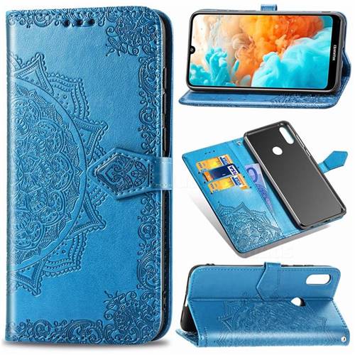 Embossing Imprint Mandala Flower Leather Wallet Case for Huawei Y6 (2019) - Blue