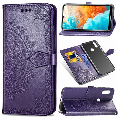 Embossing Imprint Mandala Flower Leather Wallet Case for Huawei Y6 (2019) - Purple
