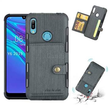 Brush Multi-function Leather Phone Case for Huawei Y6 (2019) - Gray