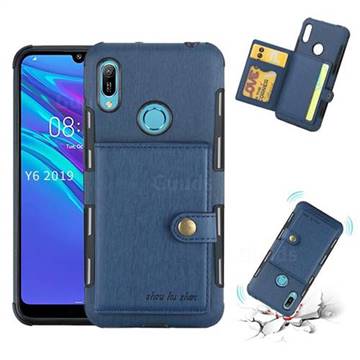 Brush Multi-function Leather Phone Case for Huawei Y6 (2019) - Blue