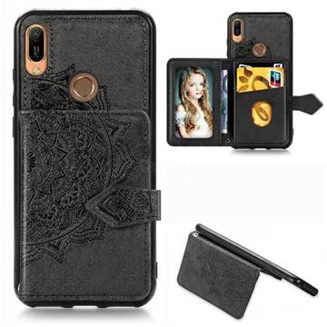 Mandala Flower Cloth Multifunction Stand Card Leather Phone Case for Huawei Y6 (2019) - Black