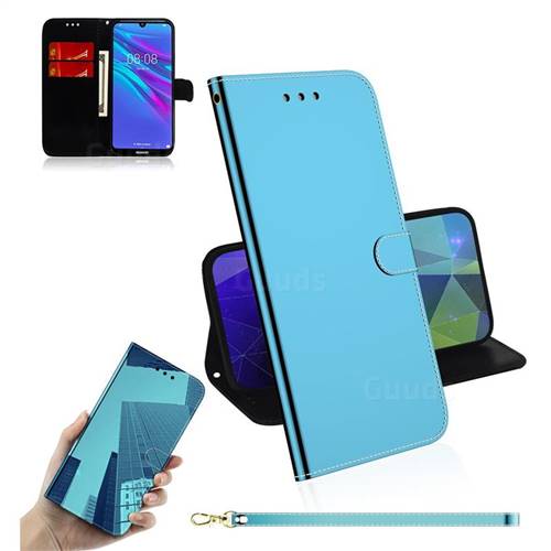 Shining Mirror Like Surface Leather Wallet Case for Huawei Y6 (2019) - Blue