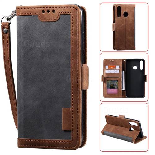 Luxury Retro Stitching Leather Wallet Phone Case for Huawei Y6 (2019) - Gray