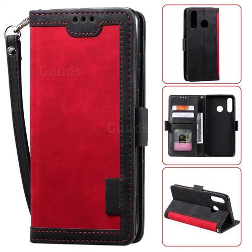 Luxury Retro Stitching Leather Wallet Phone Case for Huawei Y6 (2019) - Deep Red