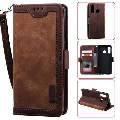 Luxury Retro Stitching Leather Wallet Phone Case for Huawei Y6 (2019) - Dark Brown
