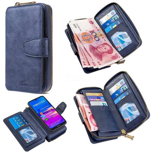 Binfen Color Retro Buckle Zipper Multifunction Leather Phone Wallet for Huawei Y6 (2019) - Blue