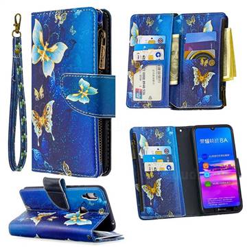 Golden Butterflies Binfen Color BF03 Retro Zipper Leather Wallet Phone Case for Huawei Y6 (2019)